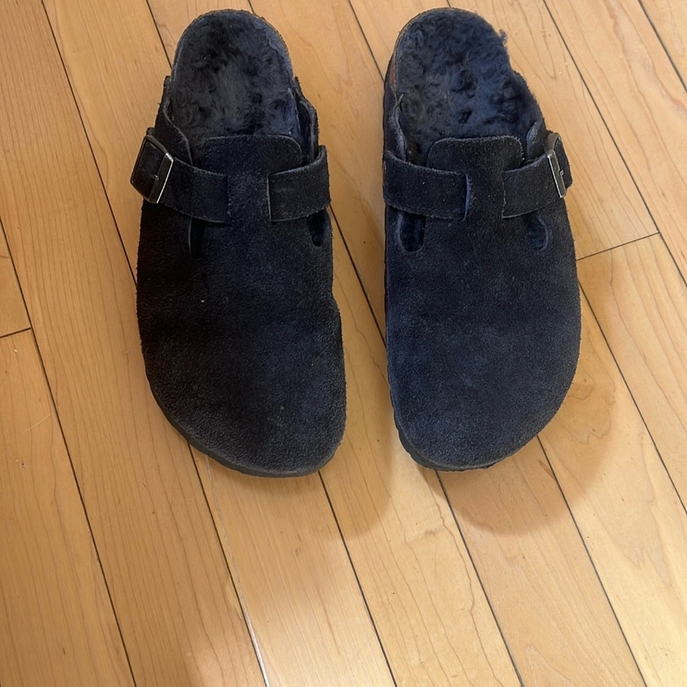 Navy Suede Lined Clogs